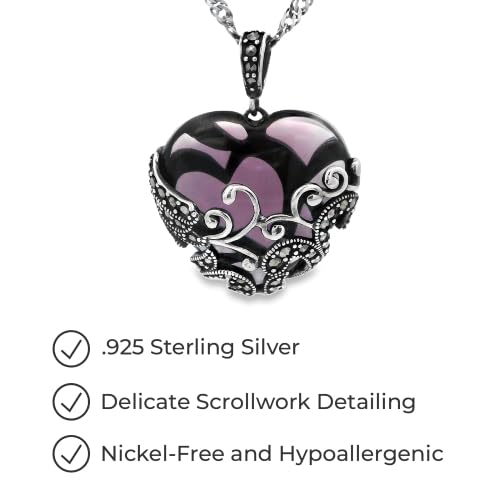 Amazon Essentials Marcasite and Colored Glass Heart Pendant Necklace with Chain in Oxidized Sterling Silver (previously Amazon Collection)4