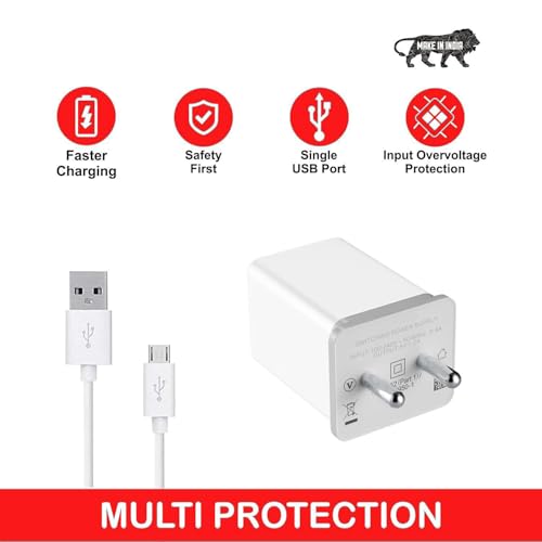 Image of Charger for Realme 2 Pro Charger Original Adapter Like Wall Charger | Mobile Fast Charger | Android USB Charger with 1 Meter Micro USB Charging Data Cable (3 Amp, OC15, White)