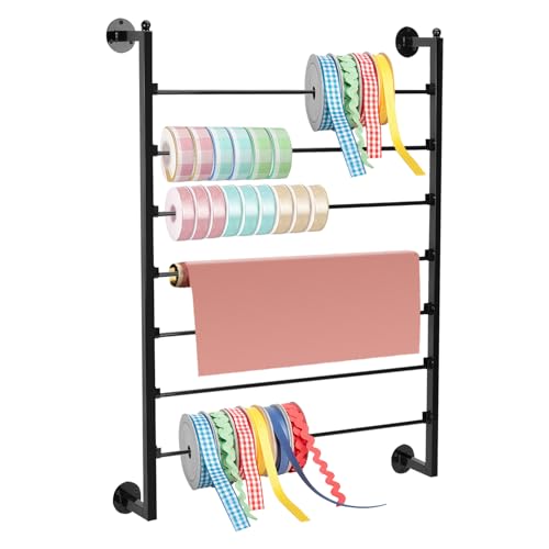 ikare Ribbon Storage Organizer,Wall Mounted Ribbon Organizer,Wrapping Paper Rack,7-Tier Metal Ribbon...