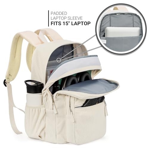 Image of ZORFIN 26L Backpack for College, and Travel: Corduroy Bookbag - Vintage Lace