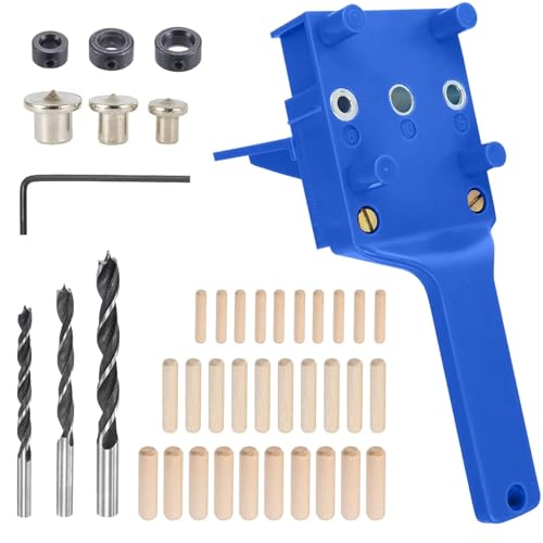 Handheld Dowel Jig Kit – 41Pcs Woodworking Drill Guide Locator, Portable Doweling Jig for Accurate Wood Drilling Wood Drilling Set