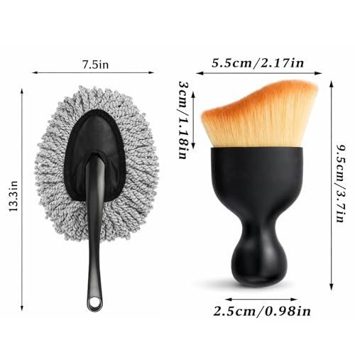Image of Car Interior Cleaning Combo - Ultra Soft Detailing Brush with Protective Cover + Microfiber Duster, Dashboard AC Vent Screen Keyboard Cleaner for Car & Home