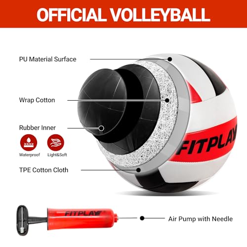 FITPLAY Professional Volleyball Net Set with Anti-Sag System,3 Height Adjustable Steel Poles,PU Volleyball,Pump,Boundary Line and Waterproof CarryBag for Outdoor,Backyard,Beach - Thumbnail 7