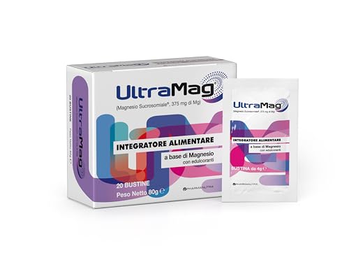 Pharmanutra UltraMag®, Integratore di Magnesio Sucrosomiale® 375 mg, Alto assorbimento, Alta tollerabilità, Riduce stress e affaticamento, Stanchezza fisica e mentale, Senza glutine, 20 bustine