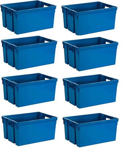 Deconation Lot De 8 Bacs Manutention 50 L Superposables Et Emboitables - Bacs De Rangement Idéal Logistique - Bleu