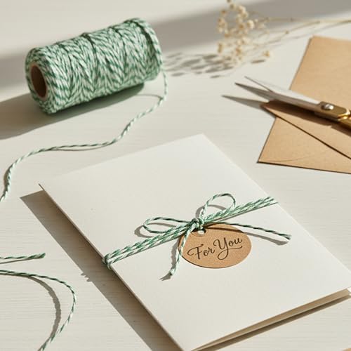 Image of LITO LINEN AND TOWEL 100% Cotton Twine Macrame Thread | Natural Cotton String for Cooking, Baking, Wrapping, Crafts, DIY Garden Decor & Gift Packaging (Green and White, 500 FEET)