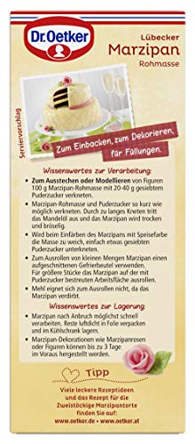 Dr. Oetker Lübecker Marzipan Rohmasse, 200 g, Marzipan-Rohmasse mit 53% Mandeln, zum Backen und Dekorieren von Torten, Kuchen & Gebäck, Qualität aus Lübeck, vegan