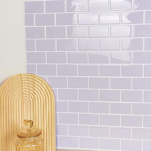 Alwayspon 3D-Vinyl-Wandfliesen-Aufkleber, dick, abziehen und aufkleben, selbstklebend, wasserdicht, Spritzschutz, für Küche, Badezimmer, Wand, 30,5 x 15,2 cm, Violett, 10 Bögen