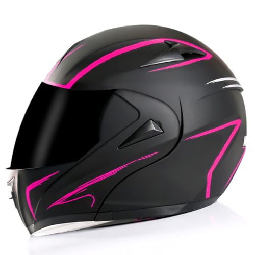 Cool Girl Motorcycle Full Face Retro Helmet, Modular Men Women Motocross Helmet, DOT Approved Adult Youth Dual Visors Flip Up Helmet, Racing Street Mountain Downhill Integrated Helmet-C2||X-Small