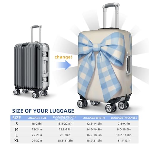 Travel Luggage Covers,Blue And White Gingham Check Pattern Bow Thicker Elastic Suitcase Cover Dustproof Baggage Cover Scratch-Resistant Suitcase Cover Protector Fit 22-24 Inch Luggage Medium4