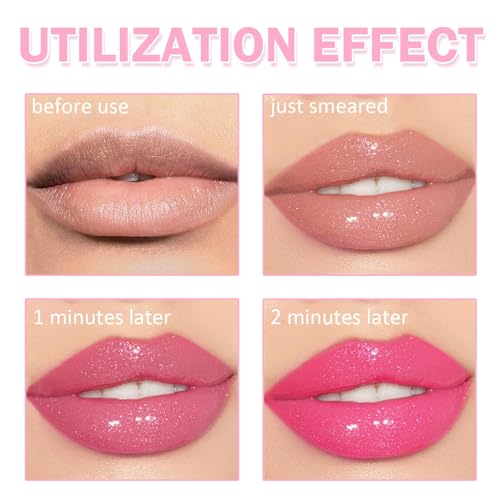 Color Changing Lip Oil,Magic Round Big Brush Color Changing Lip Oil,Moisturizing Color Changing Lip Gloss Plumping Lip Oil,Long Lasting Nourishing Lip Glow Oil Non-sticky Primer Lip Tint