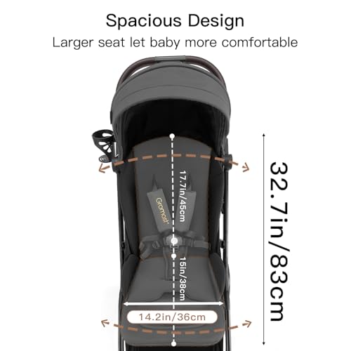 Image of Gromast Gravity Folding Baby Stroller - Portable Travel Toddler Stroller w /Adjustable Backrest, Canopy & Cup Holder, Lightweight and UV Protected, One-Hand Automatic Folding - Dark Gray