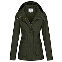 WenVen Women's Outdoor Hooded Windbreaker Jacket Casual Cotton Coat Ladies Slim Fit Jacket Classic Full-Zip Jackets Army Green S