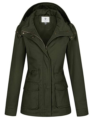 WenVen Chaqueta de Aviador Invierno Rompevientos Cintura Delgada Cremallera Chaqueta de Algodón Casual Chaqueta Militar Otoño Mujer Verde Militar Large