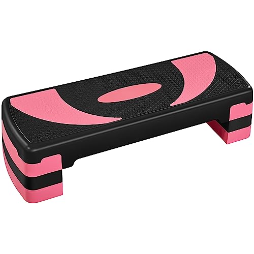 Yaheetech Step de Aeróbic para Fitness Stepper Fitness en Casa Tabla Plataforma Gimnasia 3 Altura Adjustable（10,5/15/20 cm Carga Máxima de 250 kg, Rosa