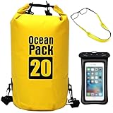 googit borsa impermeabile 20l set 3 pezzi dry bag custodia cellulare nastro occhiali resistente all'acqua chiusura di sicurezza cinghie regolabili sport acquatici barca mare (giallo - 20l)