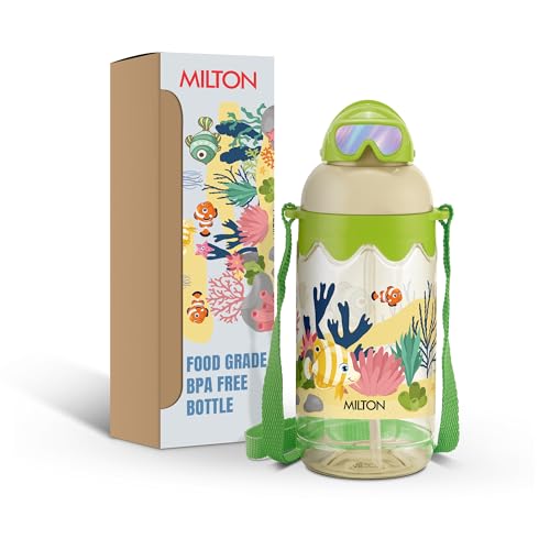 Image of MILTON Sage 450 Sipper PET Water Bottle for School Kids | Food Grade & BPA Free | Leak Proof & Durable | Easy to Carry Loop | Ideal for Home, School & Office Use, 445 ml, Green
