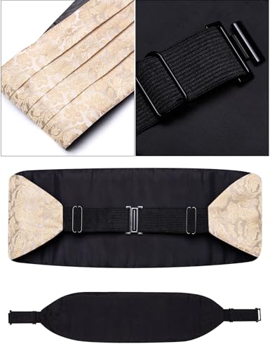 Image of Paisley Floral Tuxedo Cummerbund Bow Tie Pocket Square Set for Men