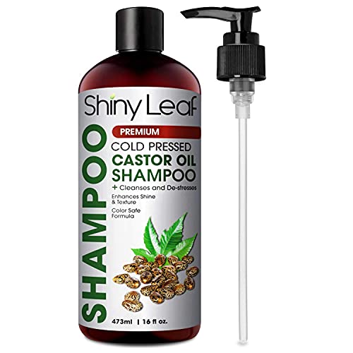 Shiny Leaf Cold Pressed Castor Oil Shampoo – Premium Hair Growth Shampoo with Cold Pressed Castor Oil, For All Hair Types, Moisturizes Hair, Keeps Hair Silky Soft and Smooth, 16 oz. (473ml)
