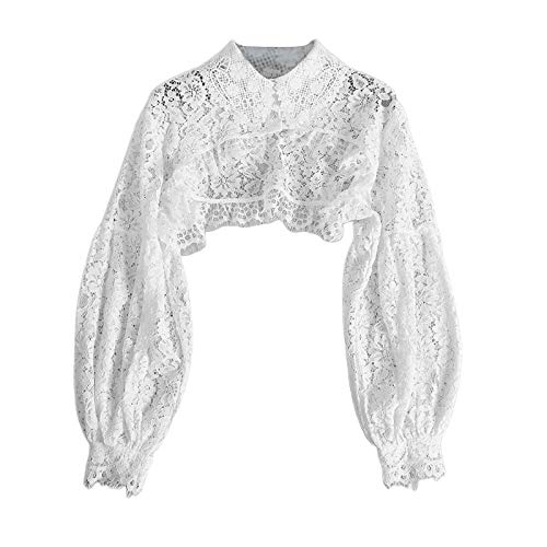 F Fityle Mulheres Rendas Colarinho Falso Destacável Botões Lapela Turn-down Metade Camisa Blusa Vest