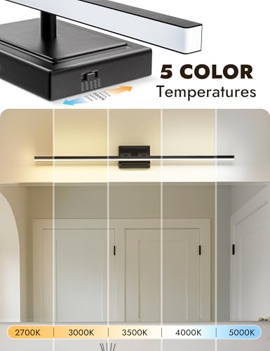 Image of NIORSUN 39.4 Inch Modern Bathroom Light Fixture, 24W 5CCT Dimmable LED Black Bathroom Vanity Lights Over Mirror, Vanity Lights for Bathrooms Restroom Mirror- ETL Certified