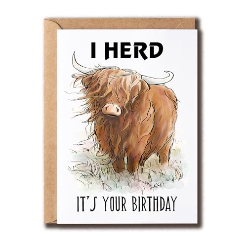 SNMDesigns I Herd It's Your Birthday Fun Card - Highland Cow o[Xf[J[h - XRbgh̋J[h - 킢̒aJ[h - ނ̂߂̂J[h