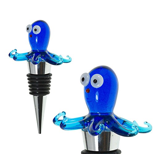 Glass Octopus Wine Stopper - Champagne/Wine Bottle Stopper, Decorative, Unique, Eye-Catching Glass Wine Stoppers – Octopus Décor, Wine Accessories, Octopus Gift for Host/Hostess - Wine Corker/Sealer