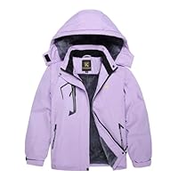 Keevoom Winter Coat For Girls,Childrens Waterproof Rain Coats Fleece Thick Windproof Snow Jackets with Detachable Hood Purple 6/7