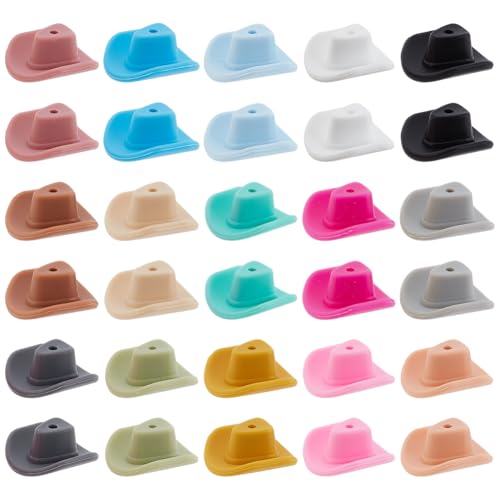 PH PandaHall 30pcs 15 Color Silicone Cowboy Hat Beads Charms Focal Beads Mini Western Cowboy Charms Craft Spacer Beads Loose Beads Pen Beads for Beadable Pen, DIY Craft, Jewellery Making Necklace