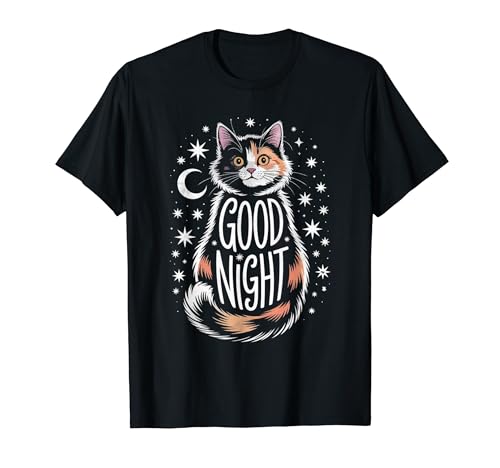 Cute Cat Under Starry, Night, Sky Good, Night Moon Design T�V���c