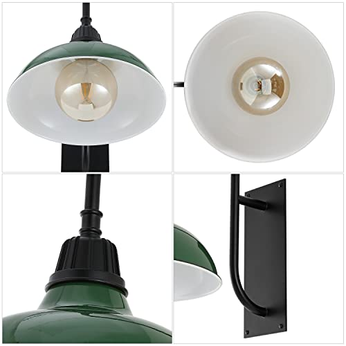 Image of JONATHAN Y 12.25 inch Green /Black 1-Light Farmhouse Gooseneck Outdoor Wall Sconce Lamp, with Black Metal Bowl Shade, Industrial Iron LED Porch Light for Patio Garage Entryway (JYL7614F)