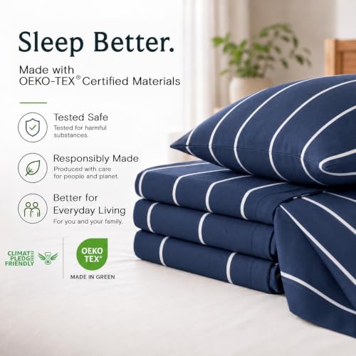 Image of King Striped Sheets Set, Deep Pocket Soft & Cooling Bed Sheet Set, 4PC