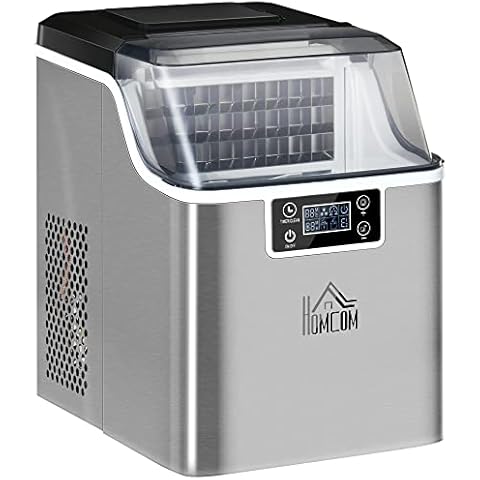HOMCOM Eiswürfelmaschine 20 kg/24h 2,3 L Eiswürfelbereiter mit 3,2 L Wassetank Display Ice Cube Maker Maschine - Eiswürfelautomat Selbstreinigung Edelstahl Silber 25,2 x 36 x 37,1 cm Cover
