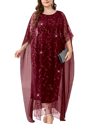 Image of Plus Size Sparkly Formal Evening Gown Sequin Cape Overlay Mother of Bride Dress Wedding Guest Cocktail Party