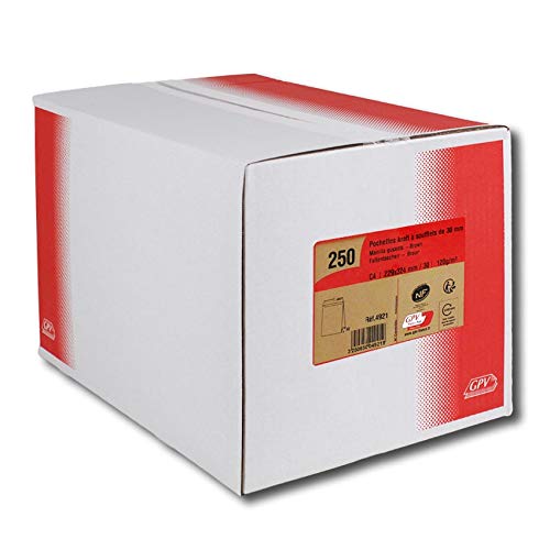 GPV - Sobres de papel Kraft autoadhesivo (tamaño C4, 120 g, 229 x 324 mm, 3 pliegues, 250 unidades)