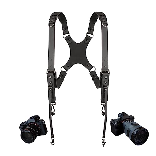 4J LEDR Camera Harness,Dual Shoulder Leather Camera Strap for Photographer,Camera Shoulder Strap for 2 Cameras Carrying for Men&Women, Multi Camera Gear for DSLR/SLR Strap,Quick Release