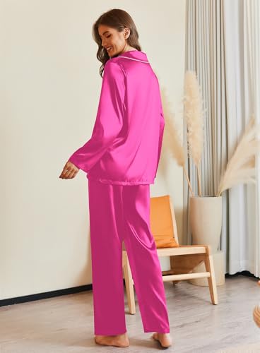 Image of Ekouaer Pajamas For Women Set Silk Pjs 2 Piece Satin Sleepwear Long Sleeve Button Down Lounge Sets With Pant