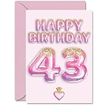 Stuff4 43歳の誕生日カード 男女兼用 - ピンク&パープルのグリッターバルーン - ハッピーバースデーカード 43歳の男性 女性 甥 兄弟 友達 隣人用 A5 誕生日グリーティングカード