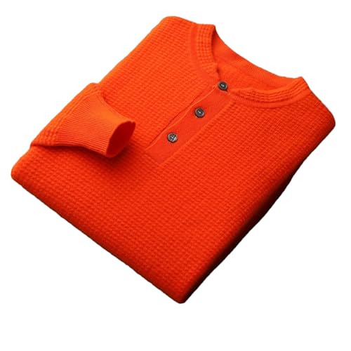Men's Winter Cashmere Sweater O-Neck Pullover Merino Wool Knitted Business Casual Top Long Sleeved Jumper Orange