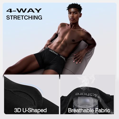 Men's Cotton Breathable Boxer Trunks Pack(4), Elastic Underwear Pack for Men4