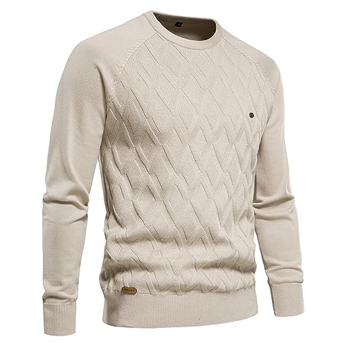 Mens Cable Knitted Crewneck Sweaters Plain Long Sleeve Pullover Slim Fit Casual Fashion Sweater Warm Tops2
