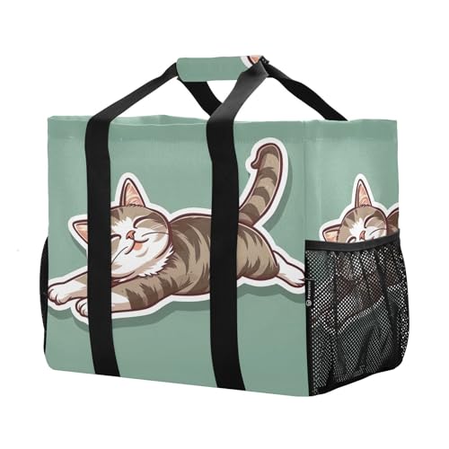 YETTASBIN Cat Large Foldable Travel Tote Bag, Lightweight Waterproof Swim Pool Bag with Handles & Pocket for Beach Outdoor, Reusable Grocery Bag for Kitchen, Shopping