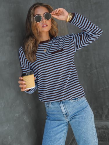 Image of LILLUSORY Womens Striped Lightweight Sweaters 2026 Fall Fashion Outfits | Cozy Knit, Work Office Pullover Crewneck Pullover, Cute Teacher Clothing, Old Money Clothes, Ladies Trendy Long Sleeve Tops