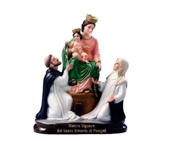 Generico ArteSacraCaravaggio Statua Madonna di Pompei, in marmo resina cm 25 (9,84 inches), per interni ed esterni, decorata a mano, produzione artigianale italiana