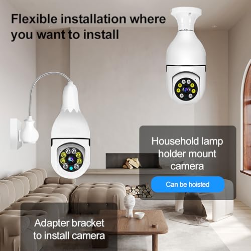 YXYKODM Light Bulb Security Camera 2.4GHz WiFi Outdoor - HD 1080P Wireless Light-Bulb Security Camera - Indoor/Outdoor 360° Home Security Cameras, Full Color Day and Night, Smart Motion Detection