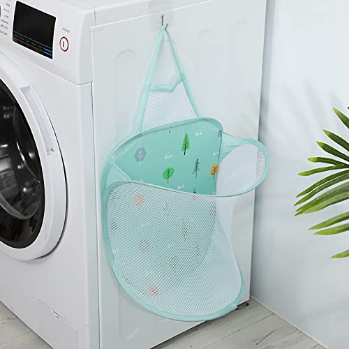 Mesh Hanging Popup Laundry Hamper, Foldable Pop-Up Mesh Hamper Dirty Clothes Basket With Carry Handles Easy To Open And Fold Flat For Storage, Odors & Moisture Proof (Green) #TOP2