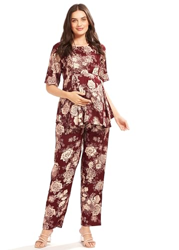 Image of AV2 Women Rayon Printed Maternity Top & Pyjama Set -4050