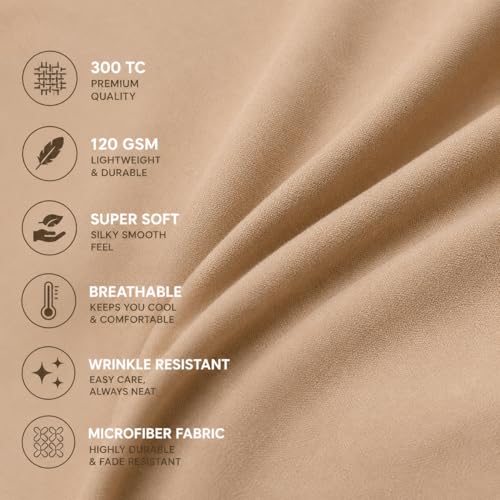 Image of Blue Strip Fitted Bedsheet with 2 Pillow Covers, Beige, 72x78 Inch, 360 Elastic, Fits Double, Queen & King Beds up to 8 inch Deep