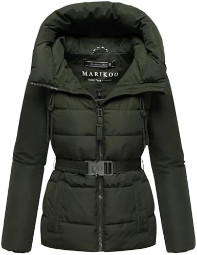 Marikoo Women’s Belted Puffer Jacket with Hood - Quilted Short Co...
