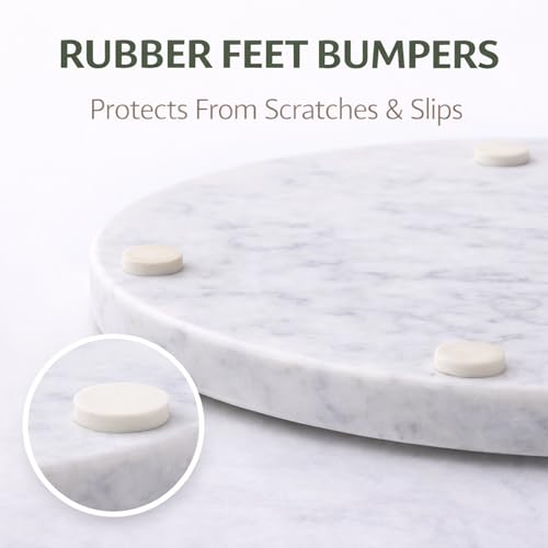 Image of 8-Inch Round Marble Cheese Board | Solid White Natural Marble, Charcuterie & Serving Tray, Non-Slip Rubber Feet, 0.5 Inch Thick Stone